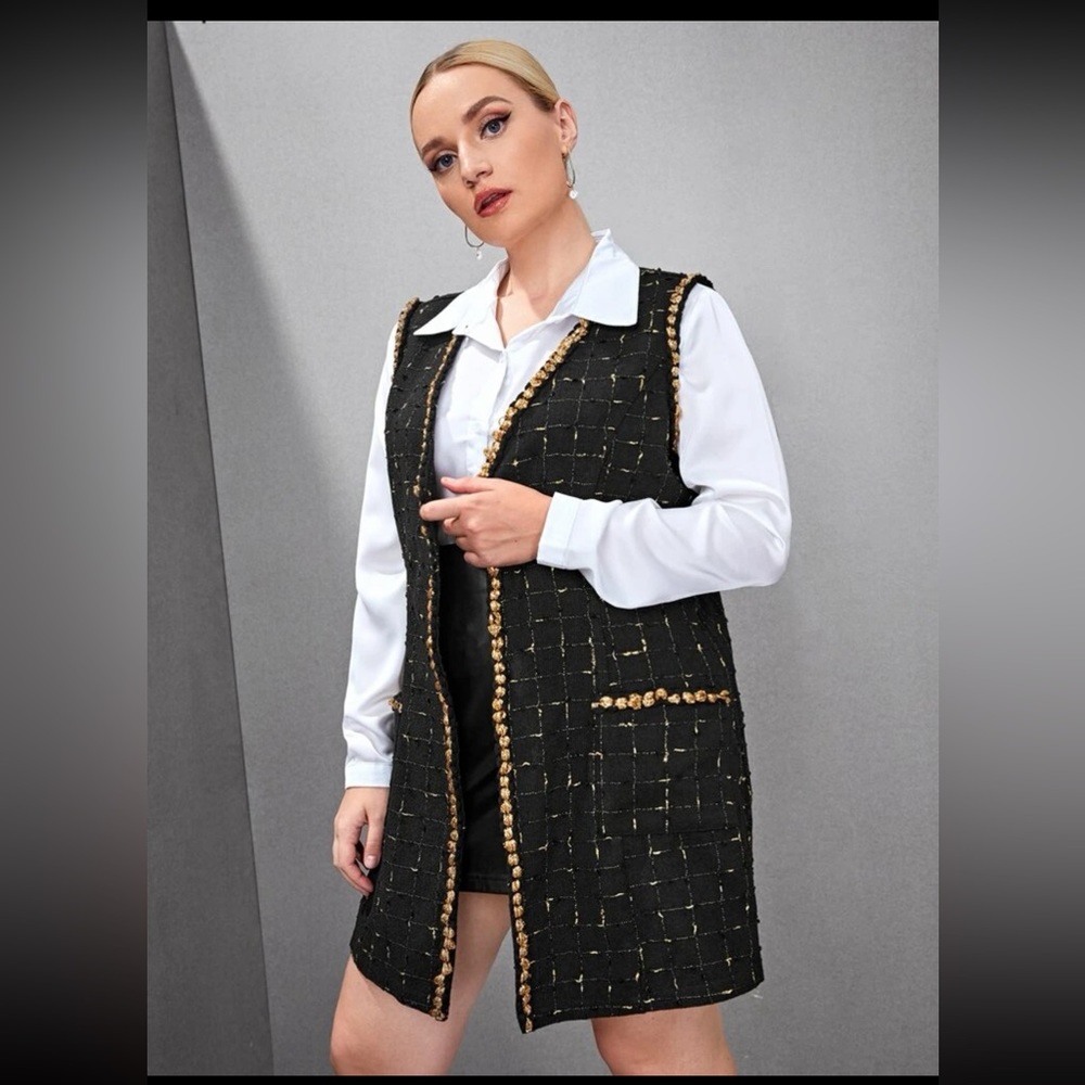 SHEIN black and gold vest tweed feel. 3xl